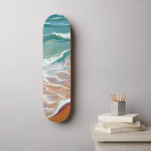 Oceaankust   Aqua Blauwe Golven Strand Waterverf Persoonlijk Skateboard
