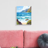 Oceaankust Blauwe Golven Aquarel Schilderij Canvas Afdruk (Insitu (Woonkamer))