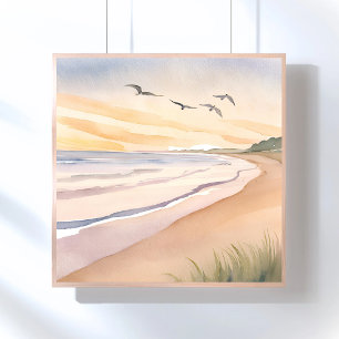 Oceaankust   Helder Luchtig Aquarelschilderij Perfect Poster