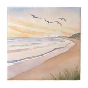 Oceaankust   Helder luchtig aquarelschilderij Tegeltje