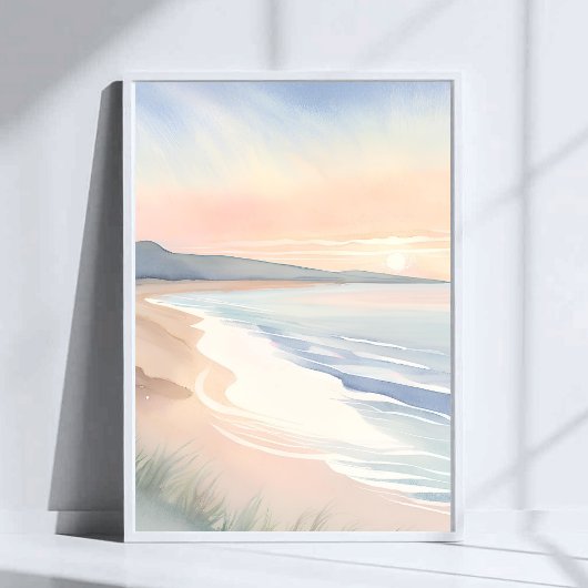 Oceaankust Pastel Waterverfschilderij Poster