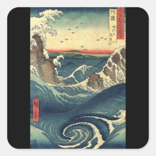 oceaanlandschap japanse ukiyo-e grote golf vierkante sticker