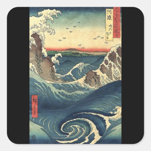 oceaanlandschap japanse ukiyo-e grote golf vierkante sticker (Voorkant)