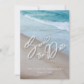 Oceaanliefde: Elegante Beach Bruiloft Save The Dat Date (Voorkant)