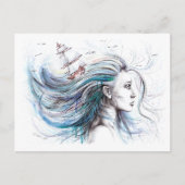 Oceaanmeisje Nautical Surreal Waterverf kunst Briefkaart (Voorkant)