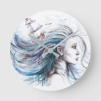 Oceaanmeisje Nautical Surreal Waterverf kunst