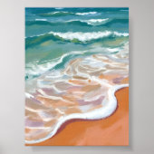 Oceaanoever | Aqua Blauwe Golven Strand Waterverf Poster (Voorkant)