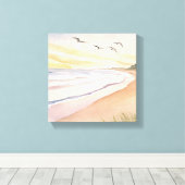 Oceaanoever | Helder Luchtig Aquarel Canvas Afdruk (Insitu (Houten vloer))