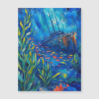 Oceaanplanten vis gezonken schip Abstracte schilde