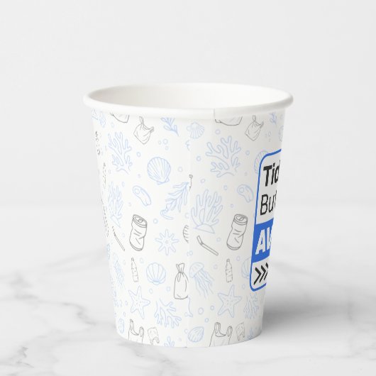 Oceaanplasticvervuiling Milieubewustzijn Papieren Bekers (Rechts)