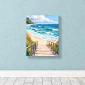 oceaanpromenade | strandgolven langs de kust canvas afdruk (Insitu (Houten vloer))