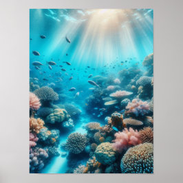 Oceaanrif en zonnestralen poster