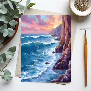 Oceaan's Adem   Rotsachtige Zee Zonsondergang Kust Briefkaart