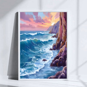 Oceaan's Adem   Rotsachtige Zee Zonsondergang Kust Poster