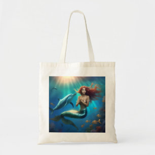 "Oceaan's Dans: Een Zeemeermin en Dolfijnen Reis" Tote Bag
