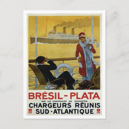  oceaanstomer naar Brazilië Plata ad poster Briefkaart (Voorkant)