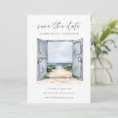 Oceaanstrand Aquarel Trouwkaart Save the Date (Staand voorkant)