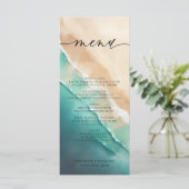 Oceaanstrand Blauw Aquarel Elegante Calligrafie Menu (Staand voorkant)