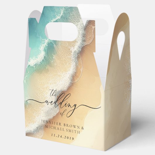 Oceaanstrand Blauw Waterverf Zomer Bedankdoosjes (Geopend)
