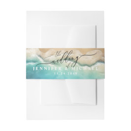 Oceaanstrand Blauwe Aquarel Elegant Schrift Uitnodigingen Wikkel