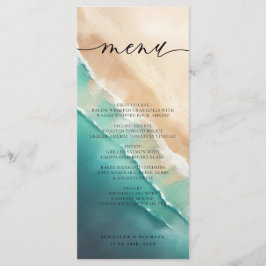 Oceaanstrand Blauwe Aquarel Elegante Calligrafie Menu
