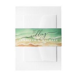 Oceaanstrand Blauwe Aquarel Elegante Scripts Uitnodigingen Wikkel