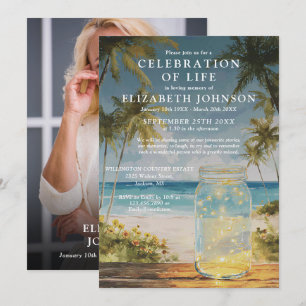 Oceaanstrand Mason Jar Herdenkingsfeest Foto Kaart