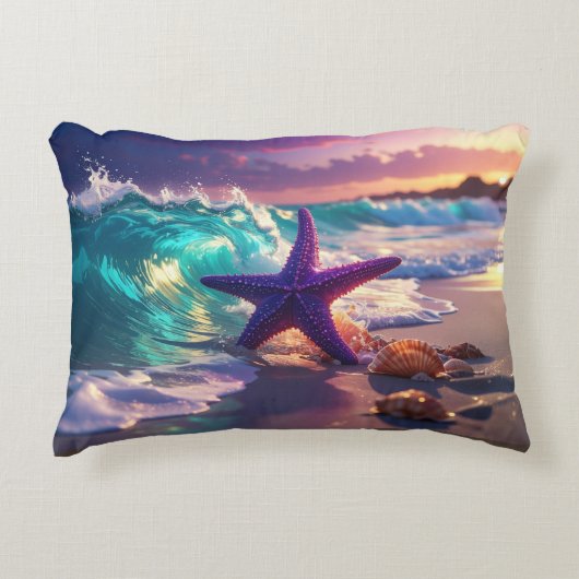 Oceaanstrand met paarse zeester accent kussen (Voorkant)