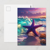 Oceaanstrand met paarse zeester briefkaart (Voorkant / Achterkant)