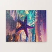 Oceaanstrand met paarse zeester legpuzzel (Horizontaal)