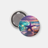 Oceaanstrand met paarse zeester magneet (Voorkant / Achterkant)