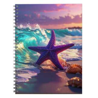 Oceaanstrand met paarse zeester notitieboek
