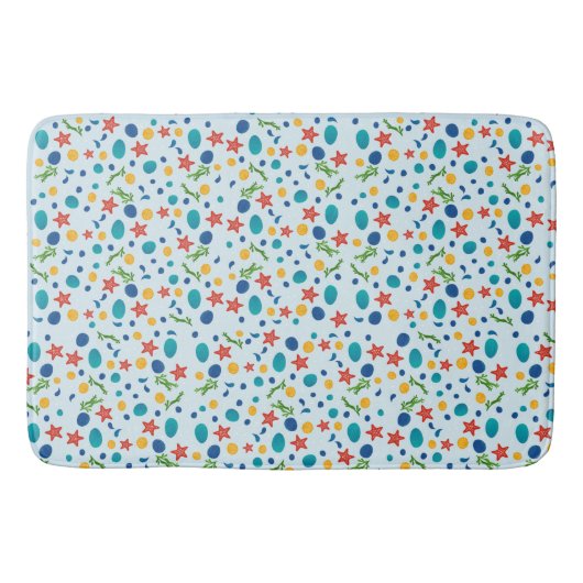 Oceaanstrand met zeesterren, schelpen en steentjes badmat (Voorkant)