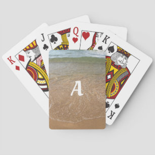Oceaanstrand Monogrammen Eerste Watergolven Cool Pokerkaarten