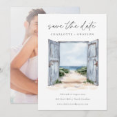 Oceaanstrand Watercolor Trouw Save the Date (Voorkant / Achterkant)