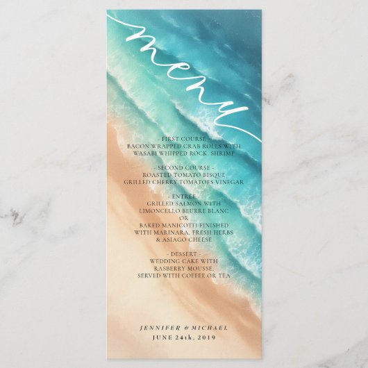 Oceaanstrand Waterverf Elegant Menu (Voorkant)