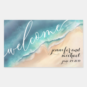 Oceaanstrand Waterverf Zomer Rechthoekige Sticker