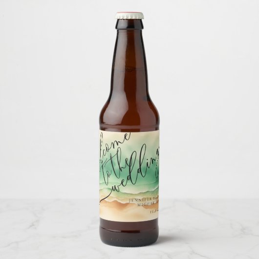 Oceaanstrand Zomer Groene Zee Bruiloft Bier Etiket (Voorkant)