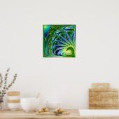Oceaanstromingen Smaragd Golf Gemarmerde Fractal Poster (Keuken)