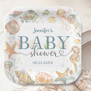 Oceaanthema baby shower geslacht neutraal papieren bordje