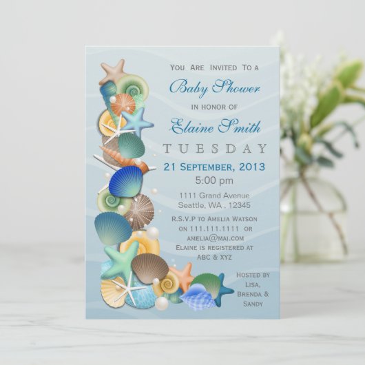 oceaanthema Blauw Baby shower nodigt uit Kaart (Staand voorkant)