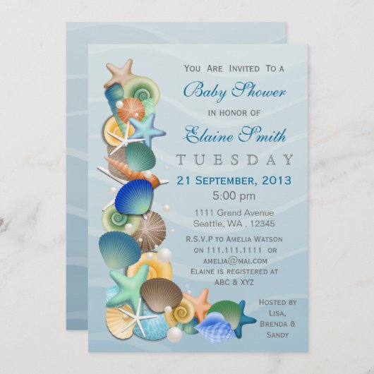 oceaanthema Blauw Baby shower nodigt uit Kaart (Voorkant / Achterkant)