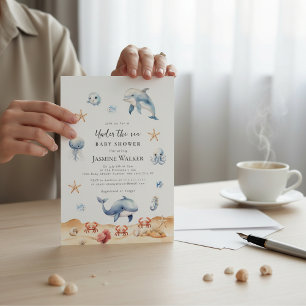 Oceaanthema Waterverf Dolfijn Baby Shower Kaart