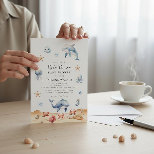 Oceaanthema Waterverf Dolfijn Baby Shower Kaart