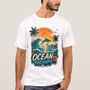 Oceaantherapie Retro Tropisch Strand & Dolfijn T-shirt