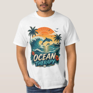 Oceaantherapie | Retro Tropisch Strand & Dolfijn T-shirt