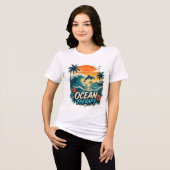 Oceaantherapie | Retro Tropisch Strand & Dolfijn Tri-Blend Shirt (Voorkant volledig)