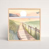 Oceaanwandeling | Gele Zonsondergang Aquarel Poster