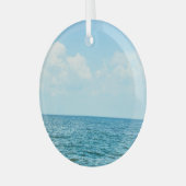 Oceaanwater, heldere blauwe lucht. glas ornament (Voorkant links)
