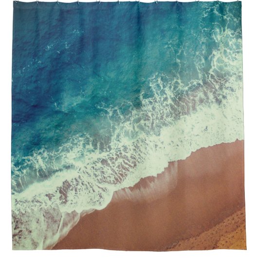 Oceaanwater strand zand kust blauw bruin douchegordijn (Voorkant)